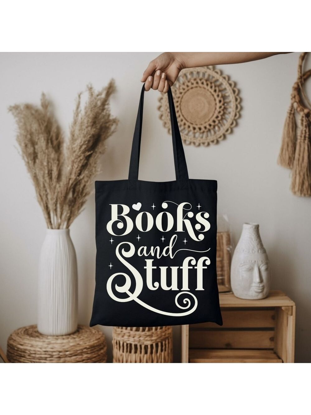 Custom Black Tote Bag Books And Stuff